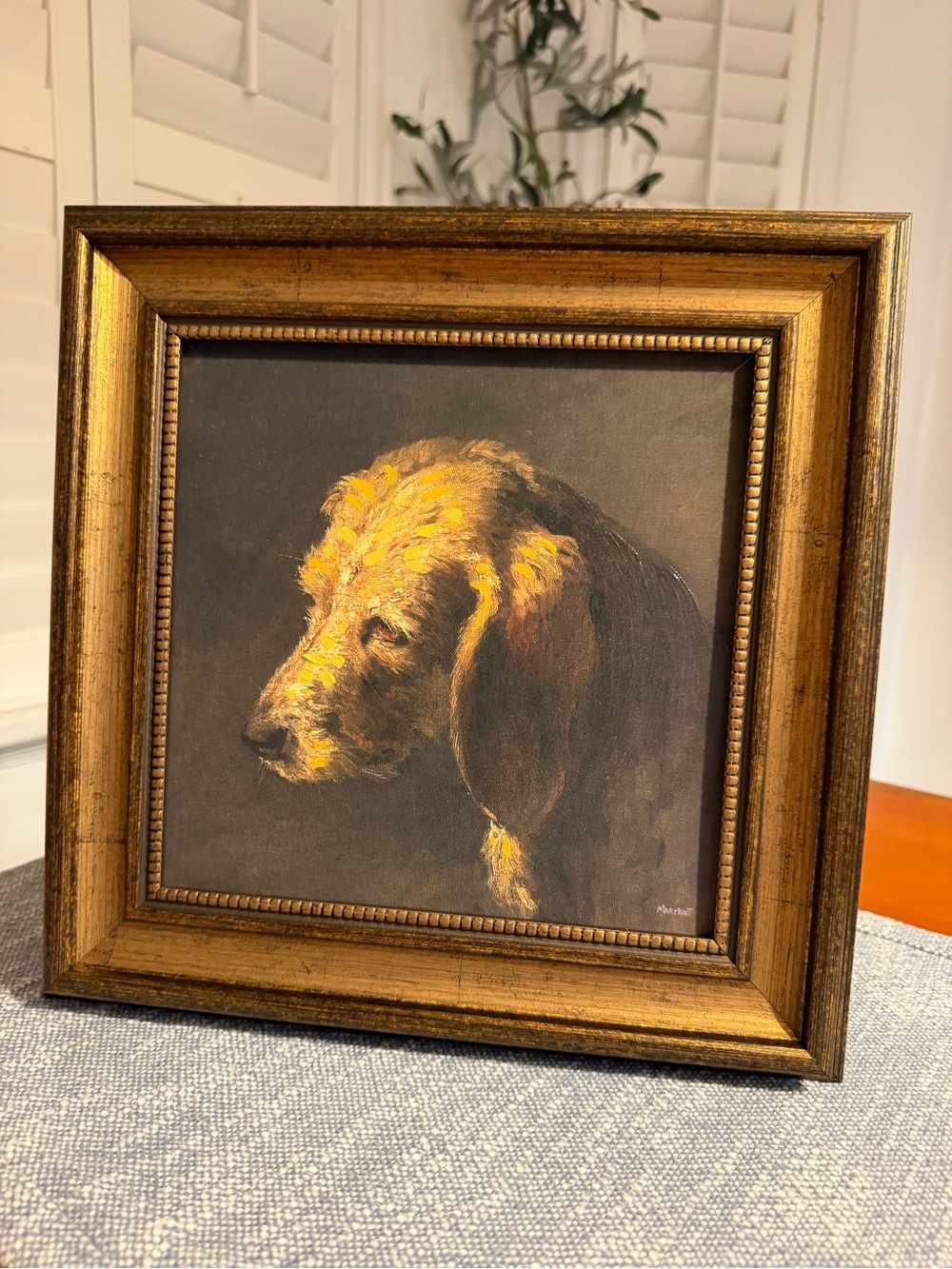 Framed Golden Brown Dog Portrait Art “Dog portrait” vintage inspired art 12x12